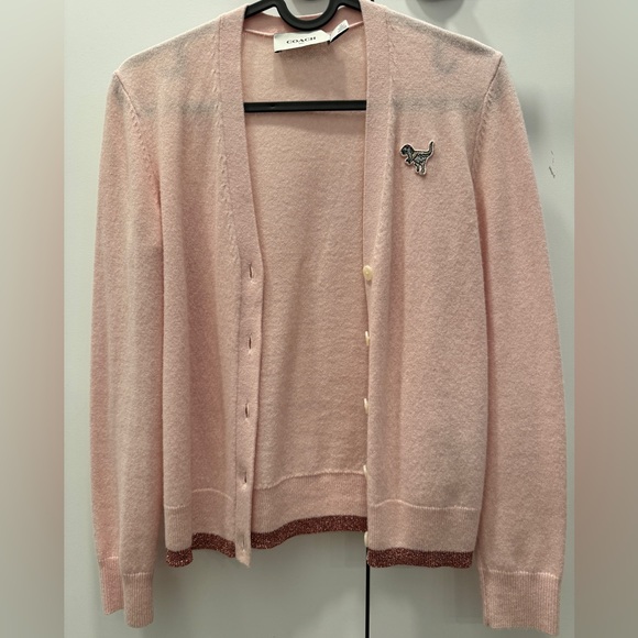 COACH Rexy Patch Metallic Wool-Cashmere Cardigan - Picture 4 of 9